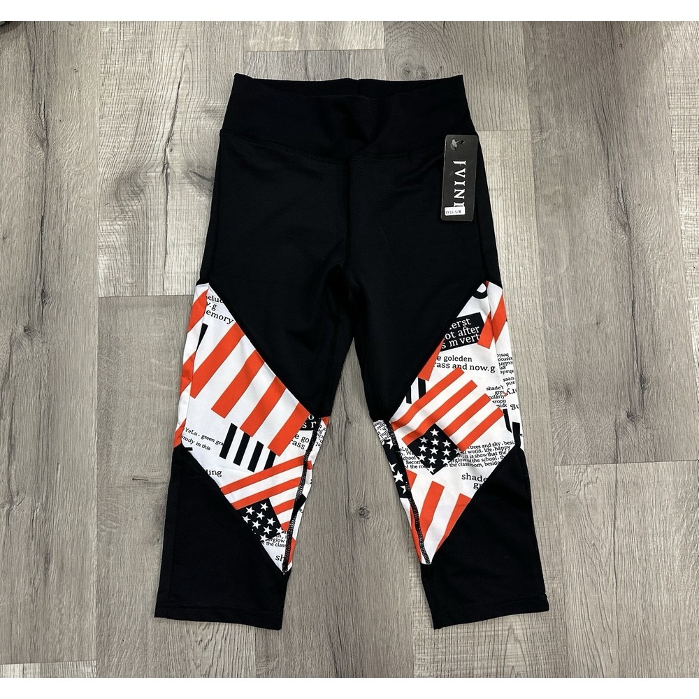 NEW JVINI Woman's‎ Leggings US American Flag Size S/M Crop Patriotic Black Yoga